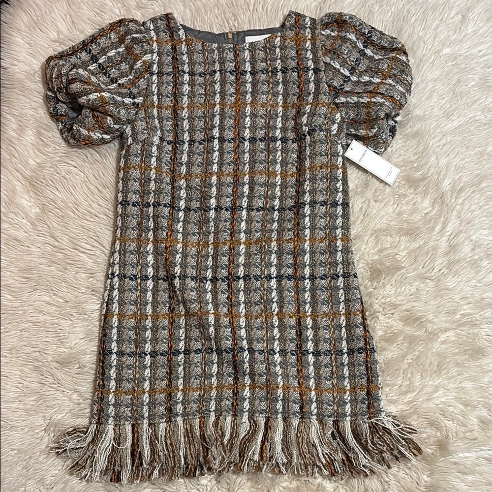Aura Plaid Mini Dress with Fringe